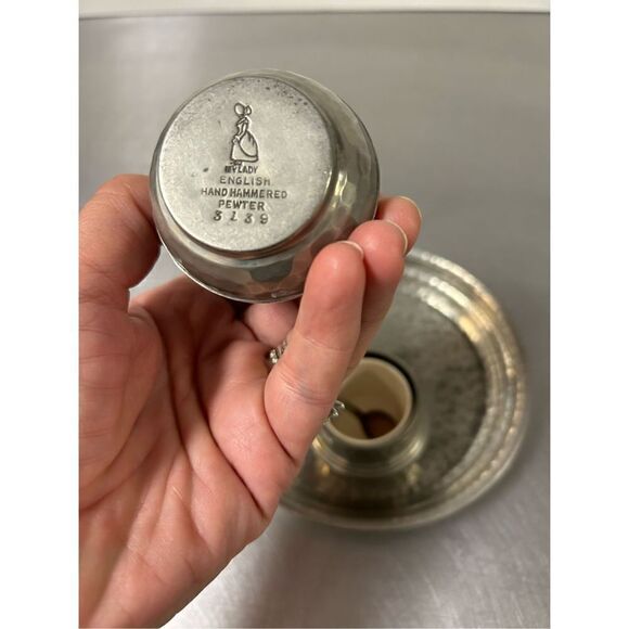Vintage My Lady, English, 3139 signed Hand Hammered Pewter Cruet Salt & Pepper S - Picture 5 of 8